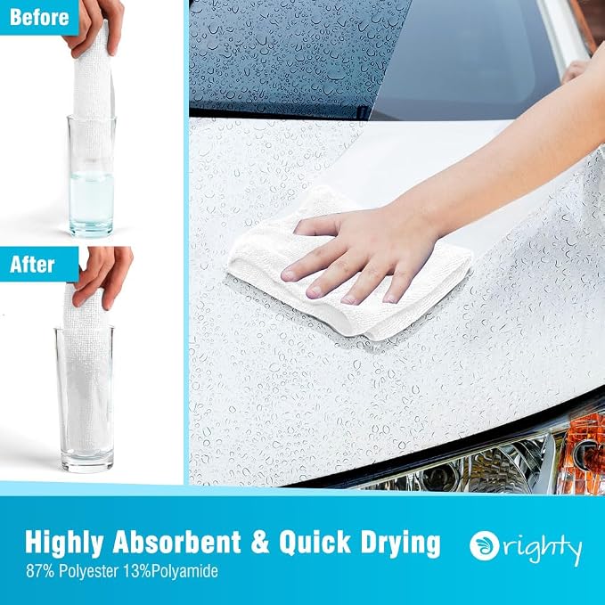 Orighty Microfiber Cleaning Cloth, Cleaning Rags, 12 Pack, 12x11 in, White | Microfiber Towels for Cars, Soft Highly Absorbent Rag, Lint Free Cloths for Car Care, House, Kitchen