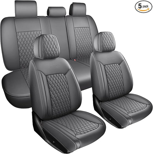 Gray High-Density Nappa Leather Automotive Car Seat Covers Full Set | Univerasal Precision Fit,3D Contoured,Full Coverage,Waterproof,ThickTexture Nappa Leather,for most Suvs Trucks Sedans
