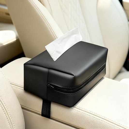 Car Tissue Holder, Car Standard Tissue Holder, Upgraded PU Leather Multi-Functional Car Tissue Box, Keep Car Tidy, for Sun Visor, Backseat, Armrest, Center Console (Black)