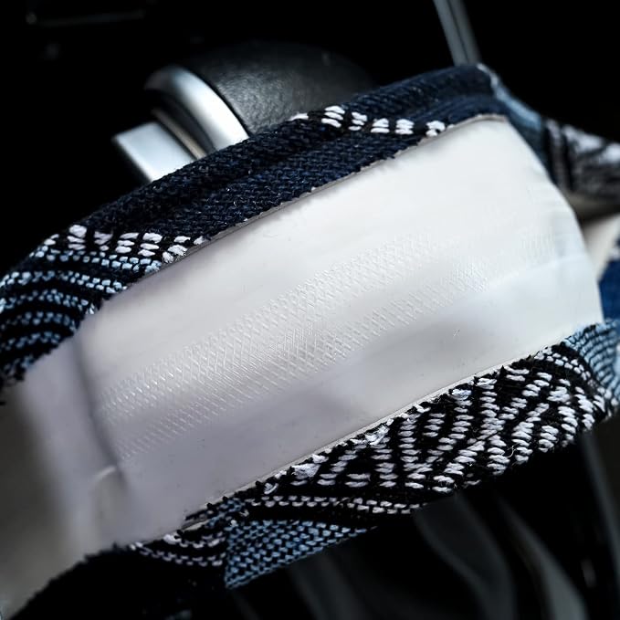 Valleycomfy Boho Steering Wheel Covers for Women Cloth Bohemian Universal | 15 inch Baja Blanket Enthic Blue