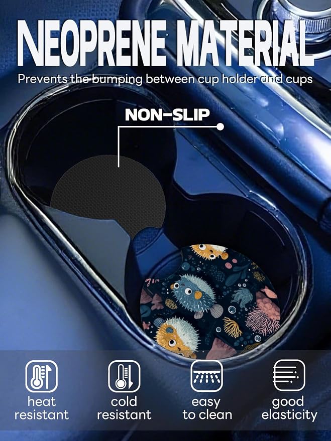 WOCOCN Car Coasters,Cup Holder Coasters for Car,2.75inch Anti Slip and Absorbent,Cute Automotive Interior Accessories for Cup Holder,Pack of 2 (Black)