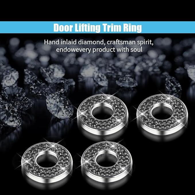 JOYCOURT 4Pack Bling Car Inner Door Lock Pull Stickers, Black | Rhinestone Bling Car Pull Rod Bolt Decoration Cover Interior Car Accessories, for Mercedes-Benz A/B/C/E Class GLC GLA GLK GLA