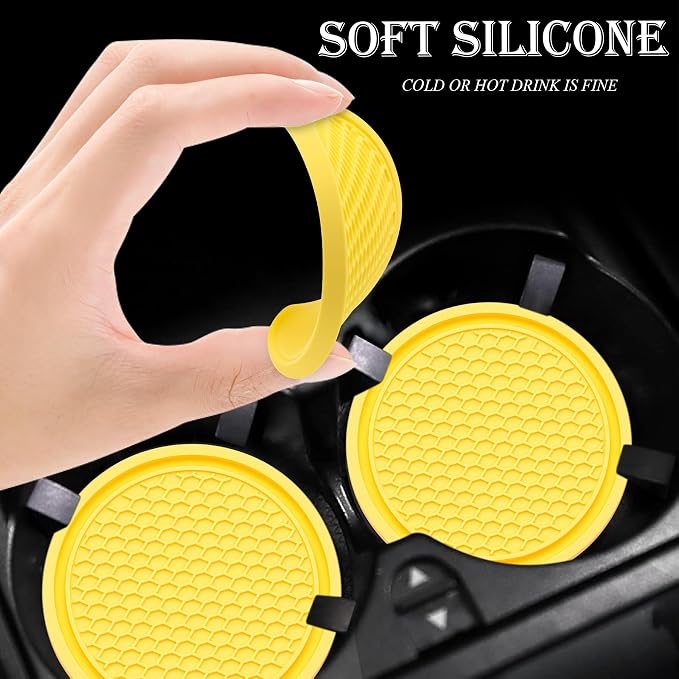 2PCS Car Cup Holder Coaster, Universal Auto Non-Slip Cup Holder Coaster, 2.75In Universal Non-Slip Recessed Car Interior Accessories (Yellow)