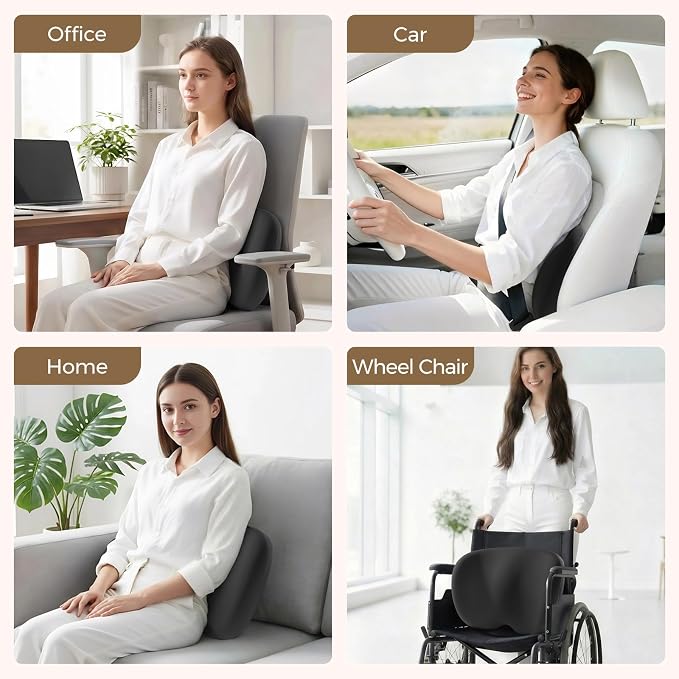 BEBAS Lumbar Support Pillow for Car, Memory Foam Lower Back Support for Driving, Ergonomic Lumbar Cushion for Back Pain Relief, Fixed Ring Lumbar Pillow for Car Seat, Office Chair- Black