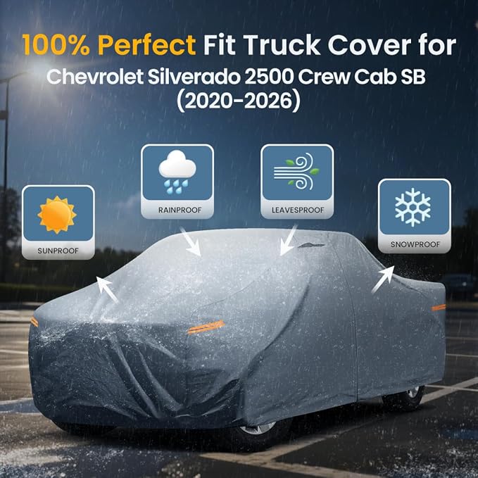 Chevrolet Silverado 2500HD Truck Cover Custom Fit 2020-2026 Crew Cab Short Bed(6.8') with Door Zipper, 10 Layers Outdoor Heavy Pickup Truck Cover Waterproof All Weather, Wind Sun Protector.