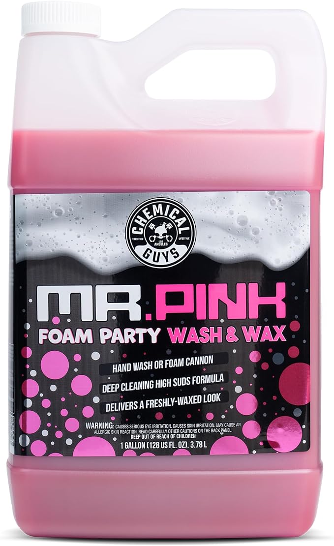 Chemical Guys, Mr. Pink Foam Party Wash & Wax Soap, Tangerine, 1 Gallon | High-foaming wash and wax cleans and adds gloss in cannons or buckets, safe on paint and clear coat, tangerine