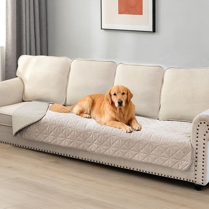 Ameritex Sofa Cover Waterproof for Seats Couch Cover for Dogs Pet Couch Cover Velvet for Chair Loveseat Sofa Machine Washable (Beige, 30x60 Inch)