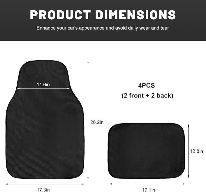 4PCS Car Floor Mats, Waterproof Auto Front & Rear Carpet Mat with Anti-Slip Backing, Stylish Vehicle Rug Floor Mats Universal Interior Accessories for All Weather Protection (Black)