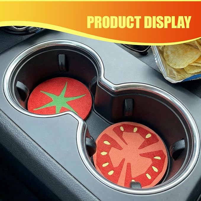 2PCS Fruit Pattern Car Cup Holder Coasters, Cute Automotive Drink Insert Coaster, Universal Non-Slip Vehicle Interior Cup Holder Decoration Accessories for Women Men(Tomato)