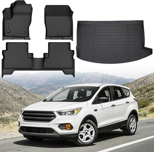 Floor Mats for Ford Escape 2013-2019 | Heavy Duty TPE All Weather Protection, Waterproof Non-Slip Black Liners for Front & Rear (Two-Row Floor Mats & Cargo Liner)