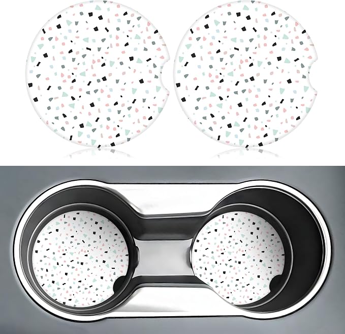 Abstract Pattern Car Coasters for Cup Holders,2 Pack Car Cup Holder Coasters for Car,Ceramic Absorbent Car Coaster with A Finger Notch and Cork Base,Car Interior Accessories for Women Men