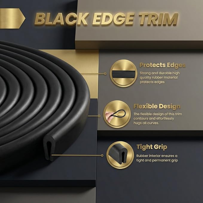 Kingdder Rubber Edge Trim 1/8" U Channel Sheet Metal Edge Protector Door 60 Feet Long Seal Strip Guard Weather Resistance Fits for Car Doors Steel Plates Glass Hatches Table Corners(Black)
