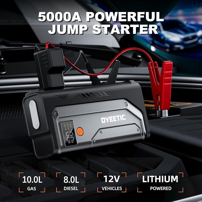 5000A Jump Starter for 10.0L Gas & 8.0L Diesel, 800LM LED Light | Portable Power Bank with 10 Advanced Safety Protections,Force Start for Completely Dead Batteries