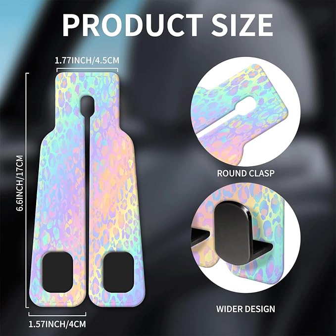 Car Seat Headrest Hook, Universal Leather Cute Hanger Holder Hook, Storage Organizer Interior Accessories for Purse Bags Handbag Colorful Cute Leopard