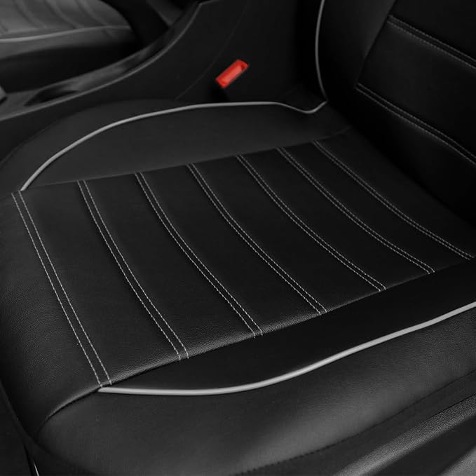 TOYOUN Classic Universal PU Leather Car Front Seat Covers High Back Bucket Seat Cover - Fit Most Cars, Trucks, SUVS, or Vans 2 PCS Gray Trim Auto Seat Covers Set Car Seat Protector for All Seasons