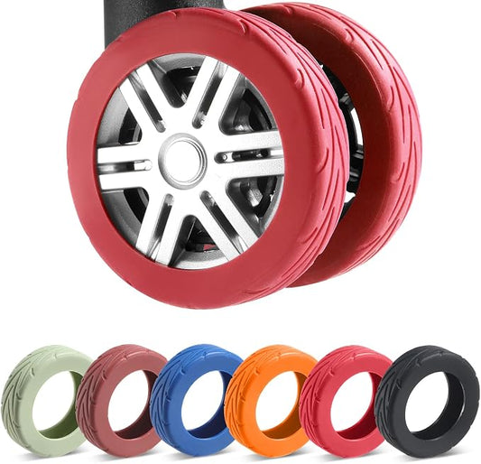 8Pcs Upgrade Luggage Wheel Covers, Travel Accessories (Red) | Wear-resistant & anti-noise silicone covers. Fits 2-2.4" wheels. Protects suitcase wheels. Travel essential for suitcases