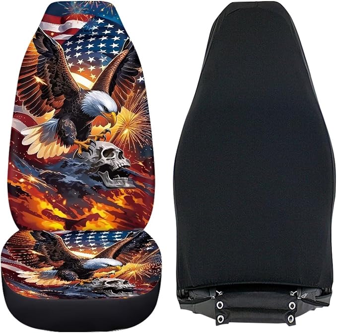 Eagle Car Seat Covers 2 Pcs Cool Car Seat Covers for Front Seats Stretch Polyester Fabric Cover Patriotic Auto Interior Accessories Universal Fit for Most Cars,SUVs,Sedans