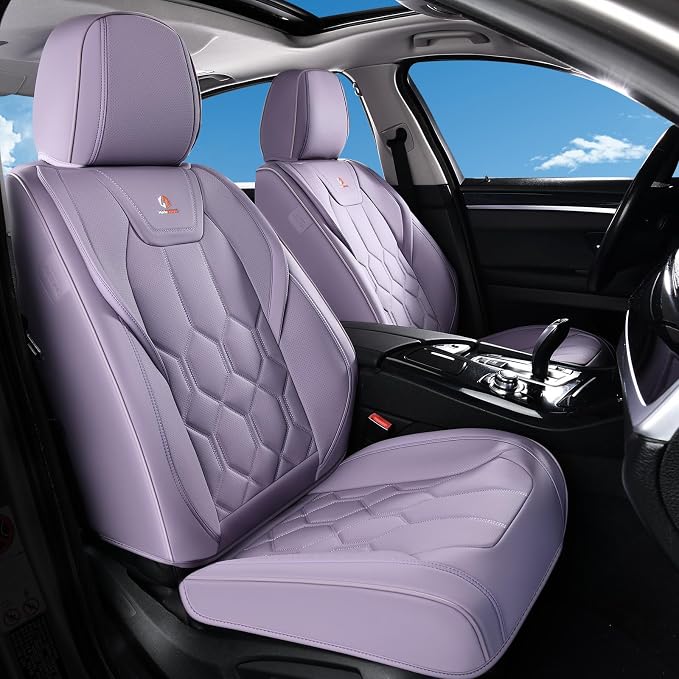Huidasource Seat Covers Full Set, Universal Fit for Cars SUV Trucks, Purple | Full Coverage Leather Car Seat Cover, Airbag, Cupholder Compatible, Seat Function Retain, Velcro Adjustable