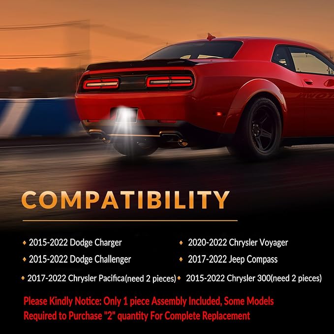 LED License Plate Light For 2015-2022 Dodge Charger Challenger Chrysler 300 Pacifica Jeep Compass Tag Lamp Assembly, 6000K White 1PCS