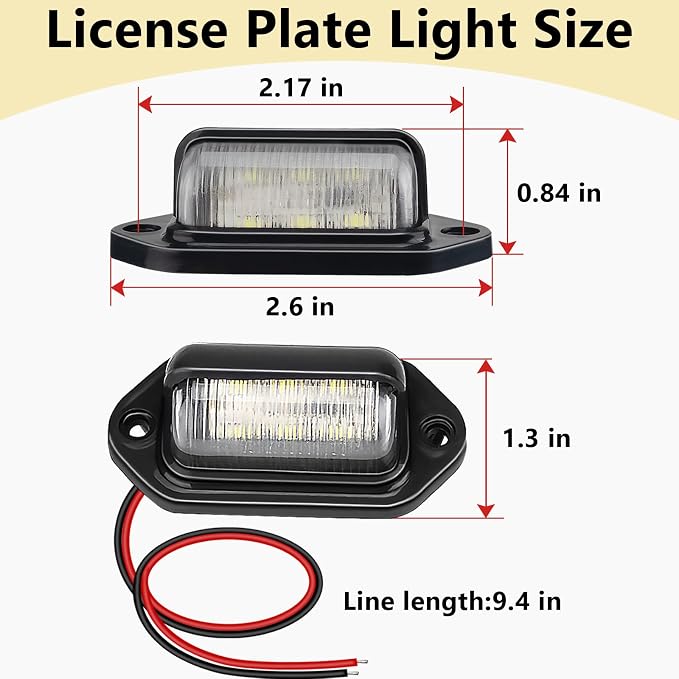 ecocstm 2 PCS White LED License Plate Light, 6-SMD Waterproof Tag Lights, 12V-24V DC Lamp Taillight, Step Courtesy Light Dome Cargo Lights for Truck SUV Van RV Trailer