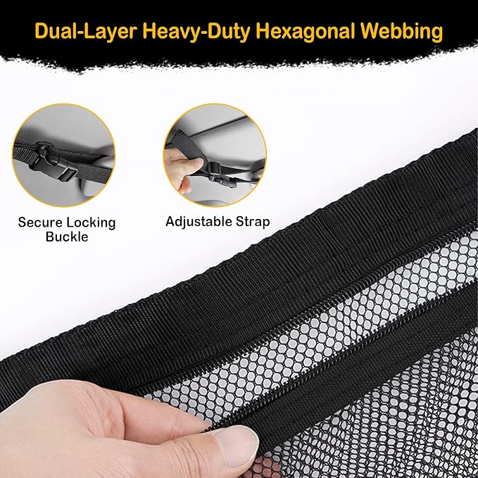 Expandable Black Car Ceiling Cargo Net – 28"x20" Double-Layer Mesh Roof Storage Organizer, High Load-Bearing, Sag-Resistant Design for SUVs, Trucks, Road Trips & Camping