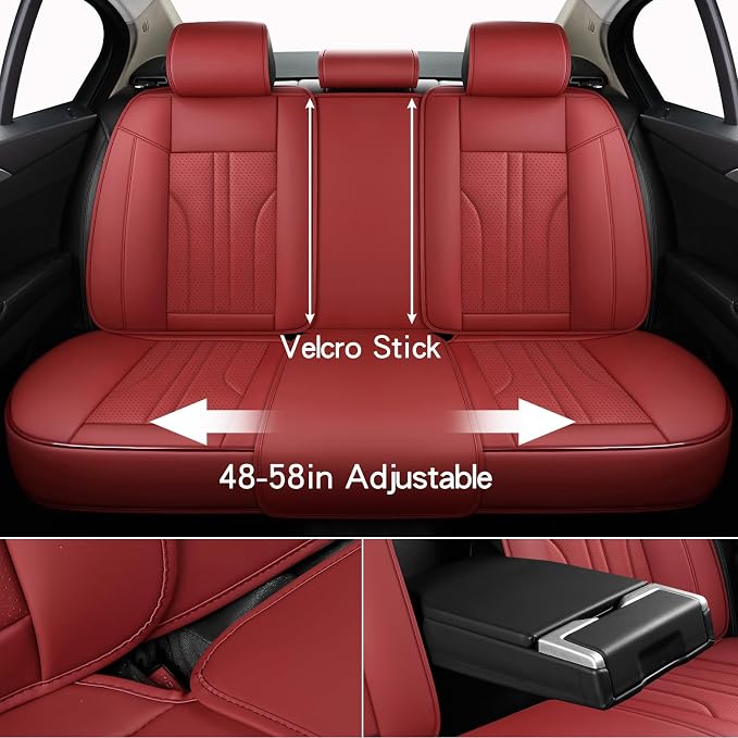 Red Car Seat Covers,Leather Car Seat Cover, Waterproof Seat Covers Full Set