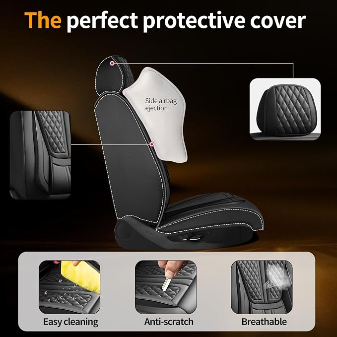 Fit Rogue Car Seat Covers Compatible with Nissan Rogue 2010-2024 2025 2026.Full Coverage Waterproof Leather,All-Weather Seat Cushion Protector-Easy Installation(Full Set, Black)