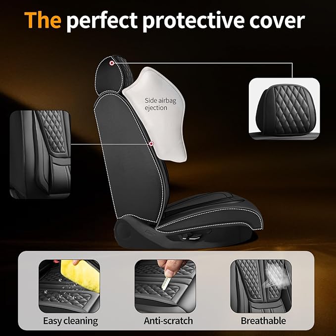 Fit Murano Car Seat Covers Compatible with Nissan Murano 2007-2024 2025 2026.Full Coverage Waterproof Leather,Compatible with Airbag,All - Weather Seat Cushion Protector(2 Front,Black)