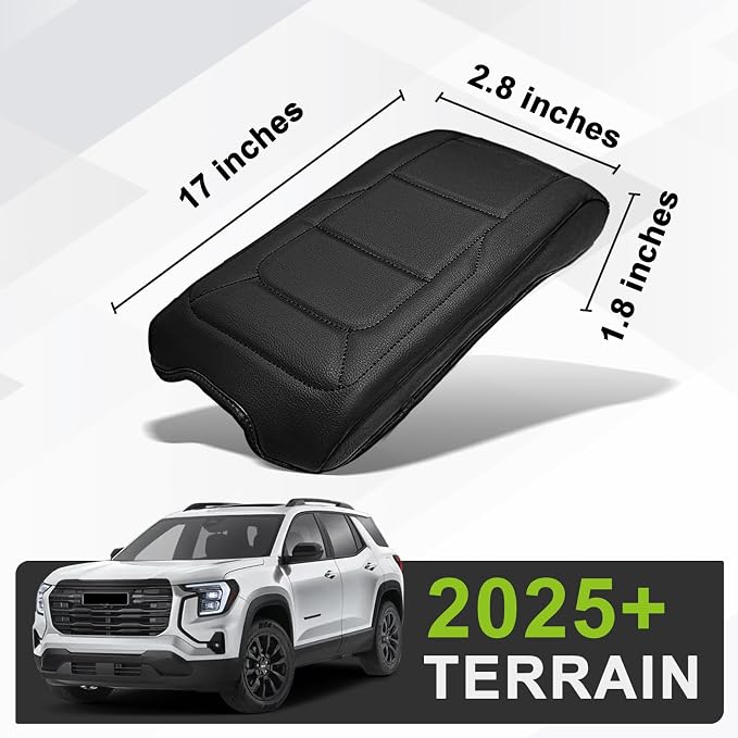 Muslogy Center Console Armrest Cover Fit for GMC Terrain 2025 2026 Accessories, Comfort Armrest Pad Console Lid Cushion Vegan Leather Regular Thick