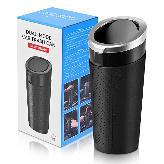 Car Trash Can Bin with Lid, Mini Leakproof Garbage Can for Vehicle, Cup Holder Trash Can, Small Trash Bin for Cars, Home, Bedroom, Office (Silver 01)
