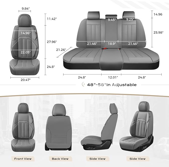 Coverado Car Seat Cover, Cover for Cars Front Seat, Premium Leather, Universal Fit Waterproof Seat Protectors, Car Seat Cushion Non-Slip for Most Cars-Gray