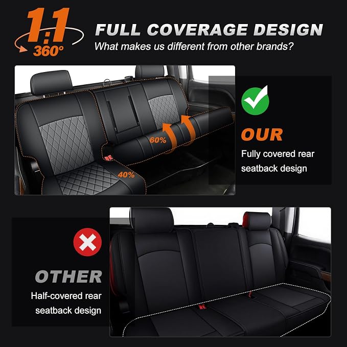 AOMSAZTO Truck Seat Covers for Chevy Silverado/GMC Sierra 1500 (2007-2013) 2500HD/3500HD (2007-2014) - Black/Gray Diamond Grid Faux Leather Seat Cover Full Set(Rear 40/60 Split for Crew Cab)
