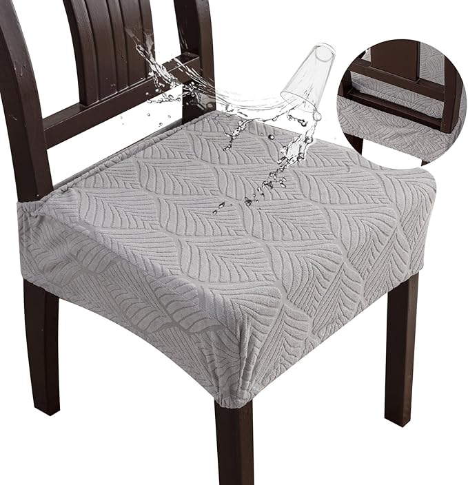 Waterproof Stretch Seat Covers,Dining Room Chair for 2 Set Removable Washable Chair Slipcover Protectors,No Rear Covers,Light Grey