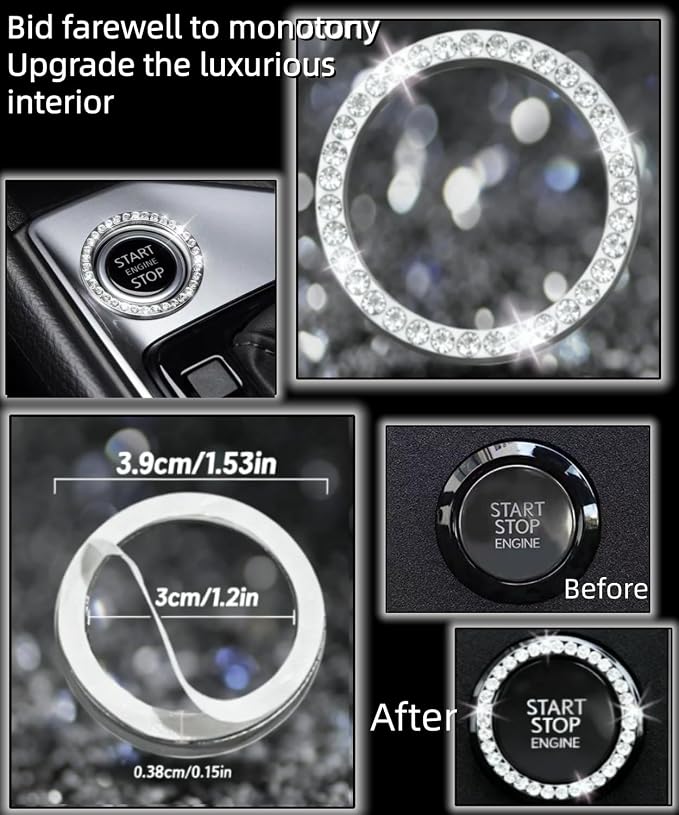 11 pcs Bling Car Accessories Set for Women, Steering Wheel Cover, Sparkly Seat Belt Covers, Daisy Vent Clips, Bling Shift Cover, Universal Fit Most Cars (White Diamond)