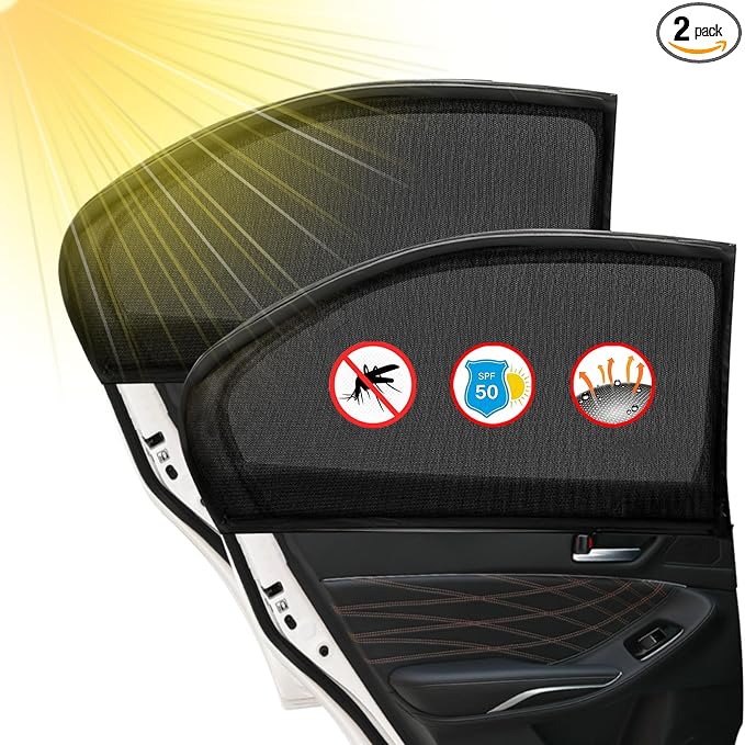 2 Pack car Window Shade Back Car Window Covers Shades,Sunshade for car Window Baby, UV Protection Breathable Spandex Window Covers, Universal Fit Most (99%) of Cars(Medium 42.5"x21.5")