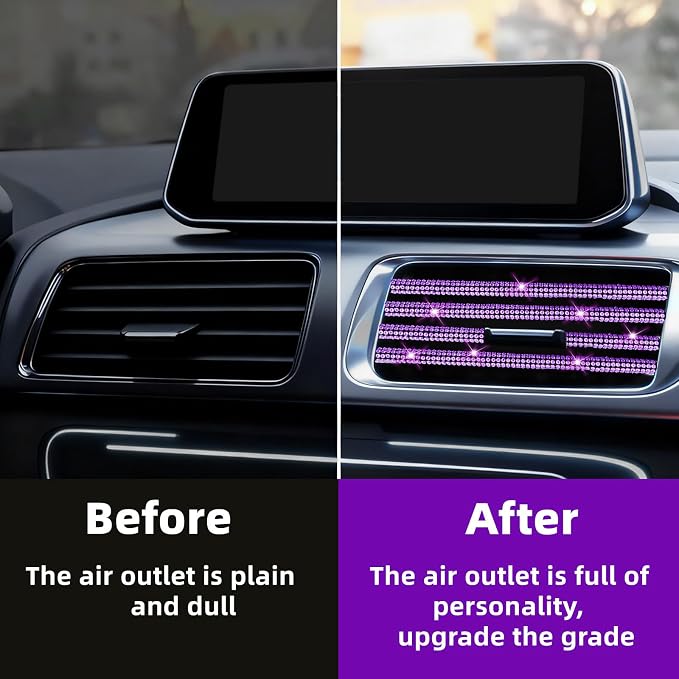NBTEPEM Bling Car Air Conditioner Decoration Strip for Vent Outlet, 10 PCS Universal Rhinestone Car Vent Outlet Trim Decorations, Bling Interior Accessories for Women and Girls (Purple)