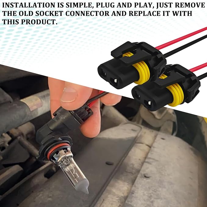 Headlight Connector Plug Fog Light Headlight Wiring Harness Pigtail Sockets Female Adapter Kit for 9005 9006 9012 HB3 HB4, Headlamp Wire Harness Plug Socket Connector for Car Accessories (4PCS)