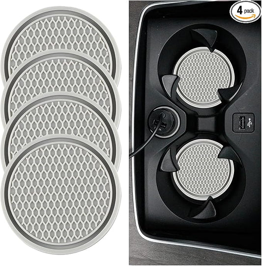 4PCS Car Cup Holder Coaster, 2.7 Inch Honeycomb Non-Slip Car Coaster, Auto Embedded in Ornaments Coaster, Universal Cup Holder Insert Mat for Most Car Interior Accessories (Gray)