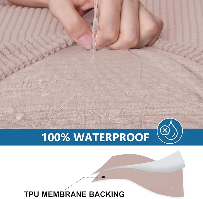 hyha Waterproof Couch Cushion Covers for Pets, Non Slip Sofa Cover for Dogs Washable, Soft Thick Stretch Jacquard Fabric, Sofa Slipcovers with Elastic Bottom (2 Pieces, Pink)