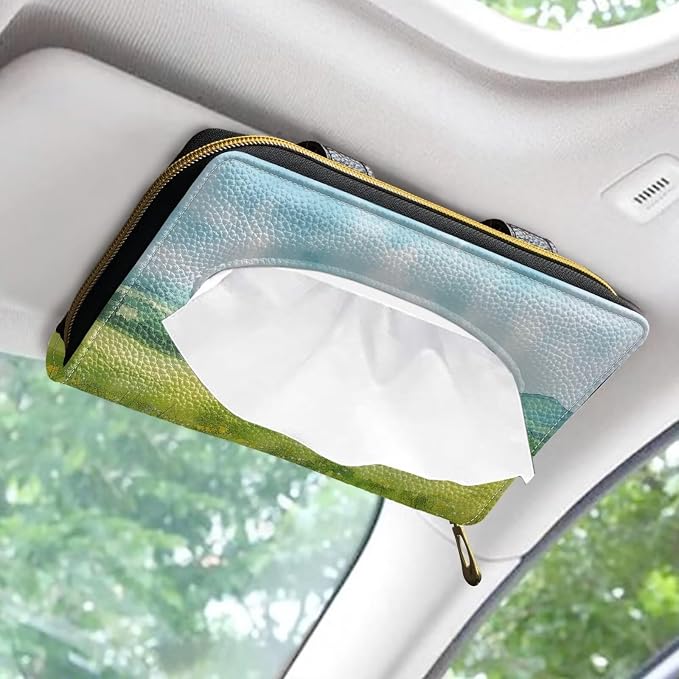 Green Field Car Tissue Box Sun Visor Napkin Holder Rectangular Sun Visor Napkin, Mask Holder Car Visor Tissue Holder Tissues Box Easy to Install