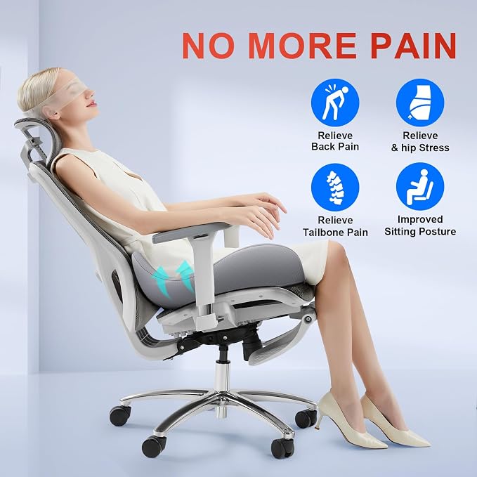 Benazcap X-Large Cooling Memory Foam Seat Cushion, Sciatica Pain Relief | Cool breathable cover, ergonomic cushion for long sitting. Eases sciatica & tailbone pain for office and gaming chairs