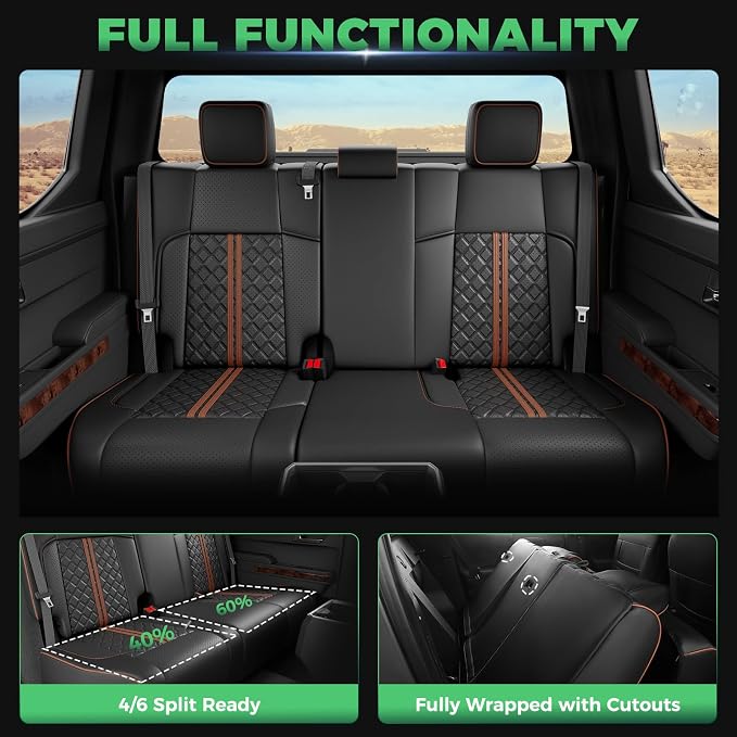 Custom Seat Covers for Tacoma 4th Gen 2024 2025 2026 Double Cab SR5/TRD Sport/TRD Off-Road/SR Full Set with Console Covers, Waterproof Leather Back and Front Seat Protectors Black Brown