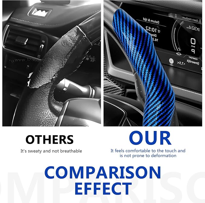2Pcs Carbon Fiber Steering Wheel Cover, Cool Irregular Shape Grip & Anti-Slip Lining Segmented Design Steering Wheel Protector for Car Interior Accessory, Stylish & Sporty (Blue)