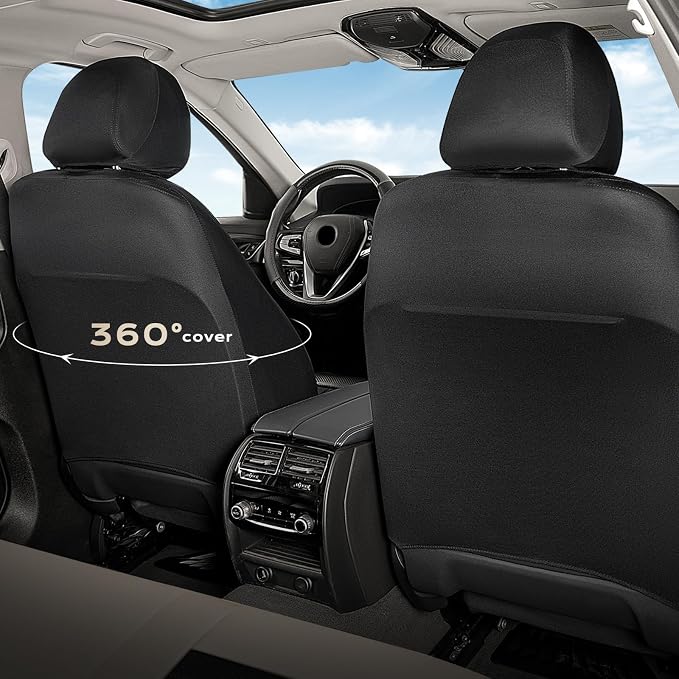 Coverado Car Seat Covers Full Set, Luxury Leather Car Seat Covers, Automotive Front and Rear Mesh Seat Covers, Full Set 5 Seats, Black Beige Seat Covers for SUV Sedan Truck