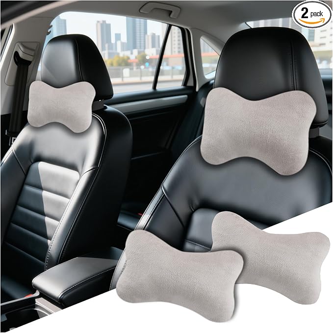 2PCS Soft Car Headrest Pillow,Ergonomic Car Neck Pillow (Gray) | for Driving Relief Neck Fatigue,Universal Cars Pillows Headrest for Cars Interior Accessories with Detachable Cover