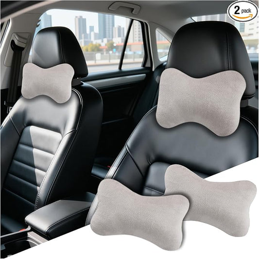 2PCS Soft Car Headrest Pillow,Ergonomic Car Neck Pillow (Gray) | for Driving Relief Neck Fatigue,Universal Cars Pillows Headrest for Cars Interior Accessories with Detachable Cover
