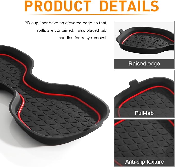 for Honda CRV Accessories 2023 2024 2025 2026 3D Cup Holder Center Console Liner Inserts Silicone Anti-dust Mat Pad Interior Decoration (2 Pcs, Red Trim)
