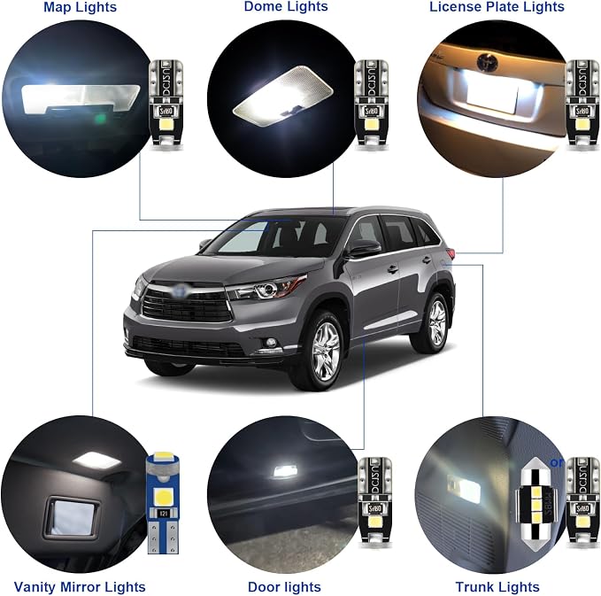 EASY EAGLE LED Interior Car Lights for Toyota-Highlander-2014-2019: 14 Piece Kit White LED Light Bulbs - Super Bright 6000K + Install Tool