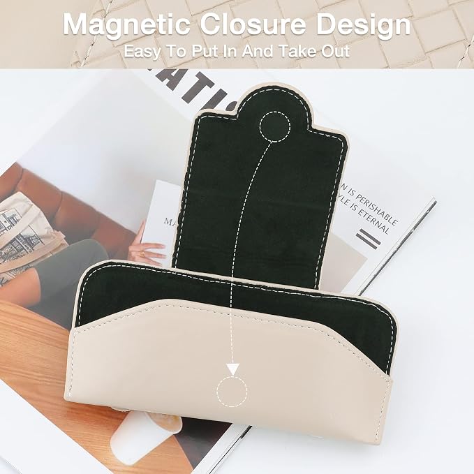 KINIVA Sunglasses Holder for Car Visor Leather Glasses Case with Clips for Car Visor Automotive Interior Visor Accessories Apply to All Car Models (10 Beige)