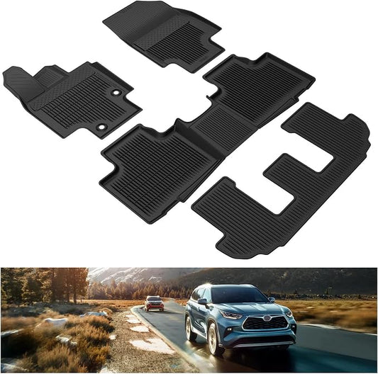 Kiwi Master Floor Mats for 2020-2026 Toyota Highlander | OEM Replacement PT908-48200-20, Custom Fit All Weather Car Mats, Heavy Duty TPE Floor Liners, Front & Rear 3 Row Set, Black
